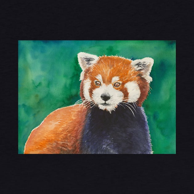 Red panda watercolor portrait by katerinamk